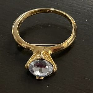 Goldtone Faux Diamond Ring Brooch Pin Engagement Bling‎ Costume Jewelry